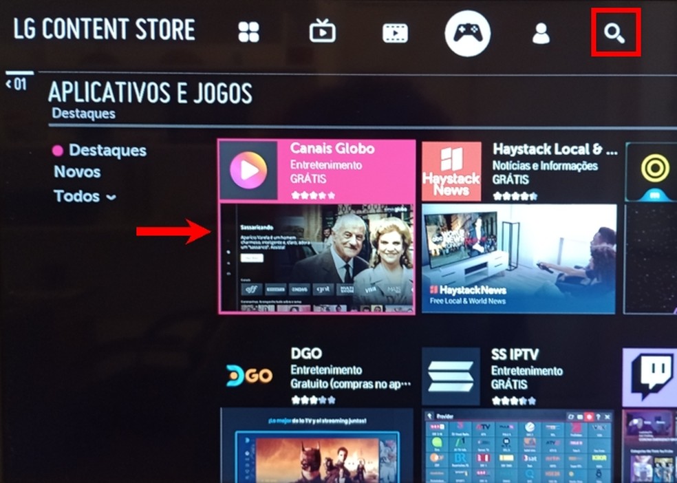 Aplicativo disponível para baixar na loja de apps da smart TV LG — Foto: Reprodução/Raquel Freire