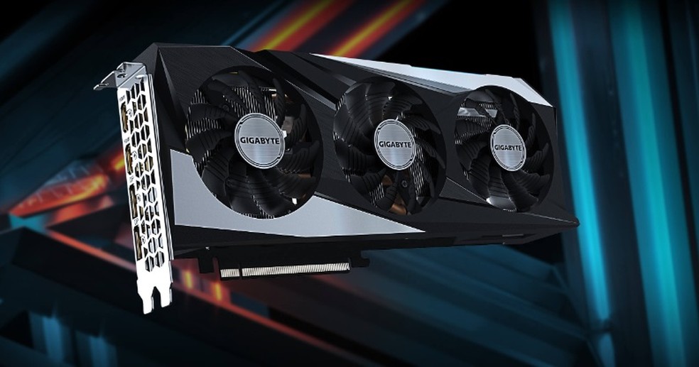 RX 6750 XT em versão da Gigabyte com três ventoinhas. — Foto: Divulgação/Gigabyte