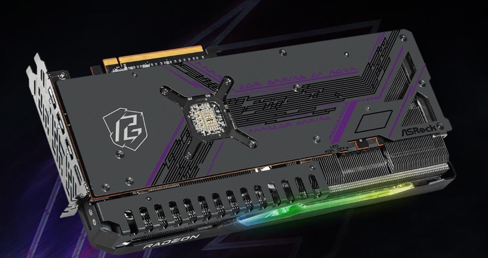 RX 7700 XT da Asrock tem visual moderno com destaque para os LEDs ao redor da placa de vídeo — Foto: Divulgação/Asrock